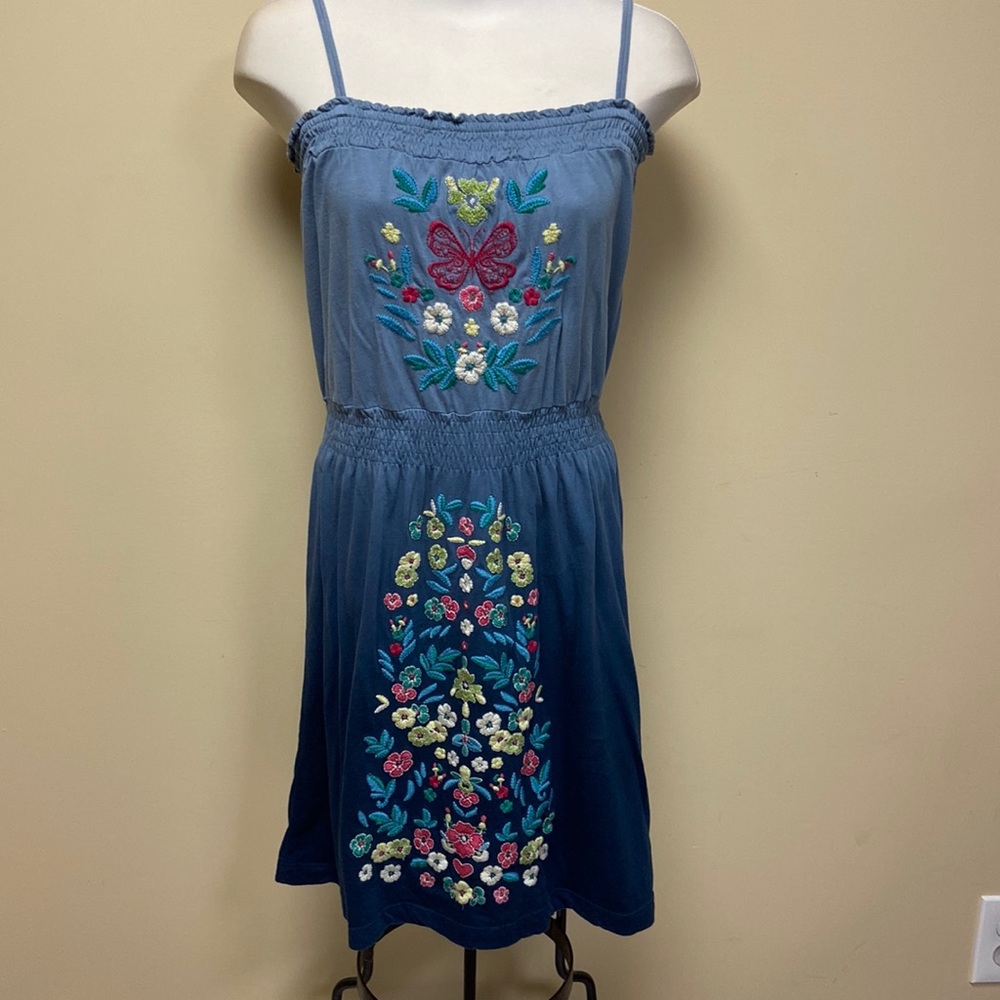 Johnny Was blue embroidered dress size medium
